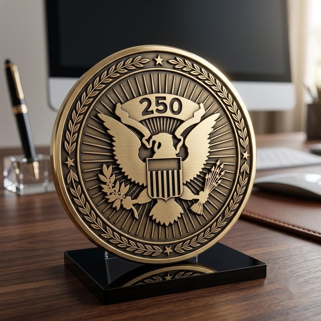 USA 250th Anniversary Coin Depth Map, 3D Relief Laser Design, Vintage Wreath