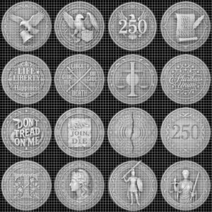 USA 250th Anniversary Coin Depth Map, 3D Relief Laser Design, Vintage Wreath