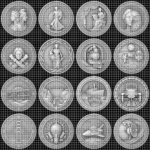 USA 250th Anniversary Coin Depth Map, 3D Relief Laser Design, Vintage Wreath