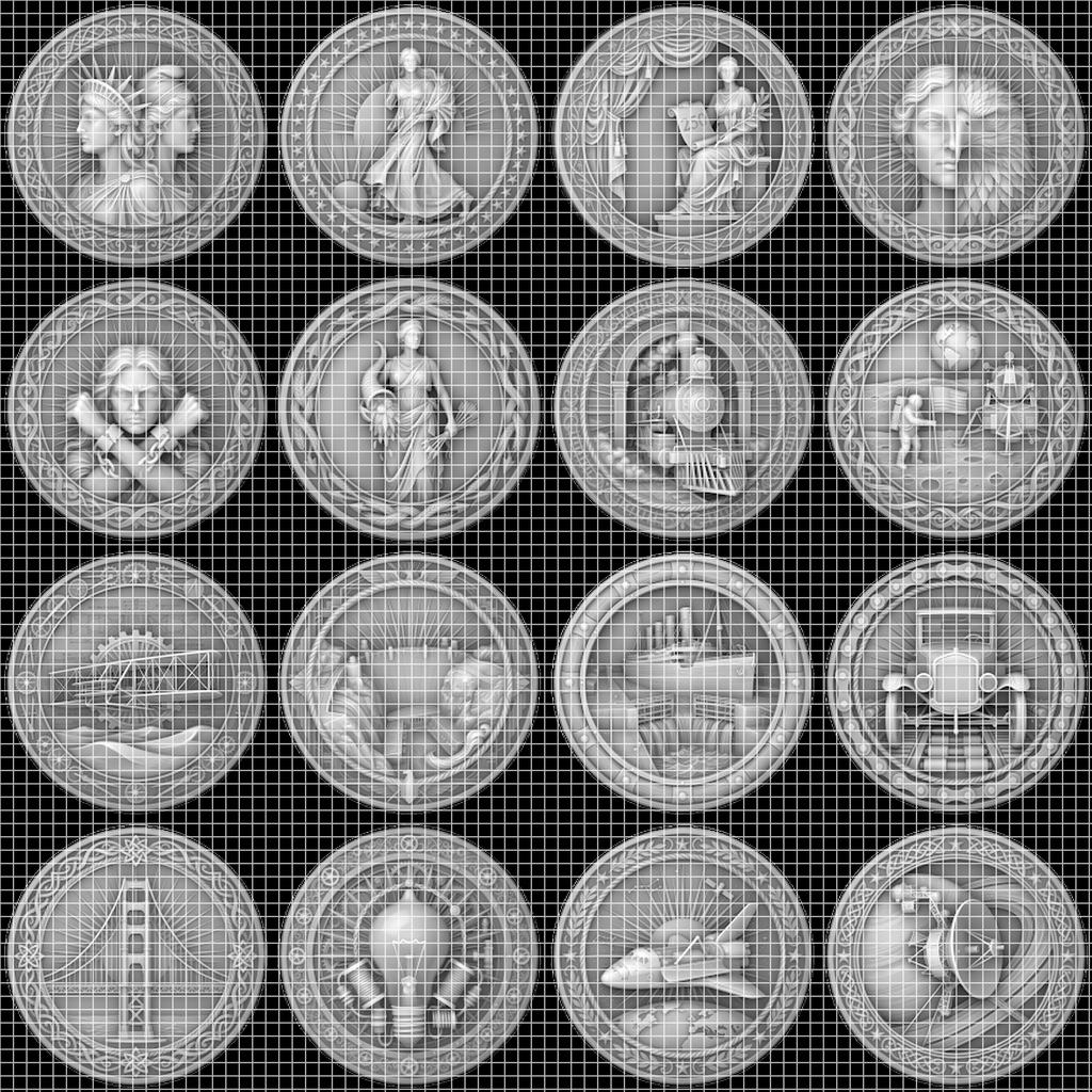 USA 250th Anniversary Coin Depth Map, 3D Relief Laser Design, Vintage Wreath