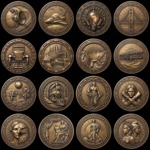 USA 250th Anniversary Coin Depth Map, 3D Relief Laser Design, Vintage Wreath