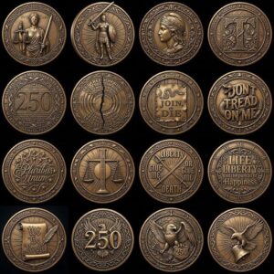 USA 250th Anniversary Coin Depth Map, 3D Relief Laser Design, Vintage Wreath