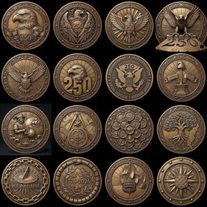 USA 250th Anniversary Coin Depth Map, 3D Relief Laser Design, Vintage Wreath