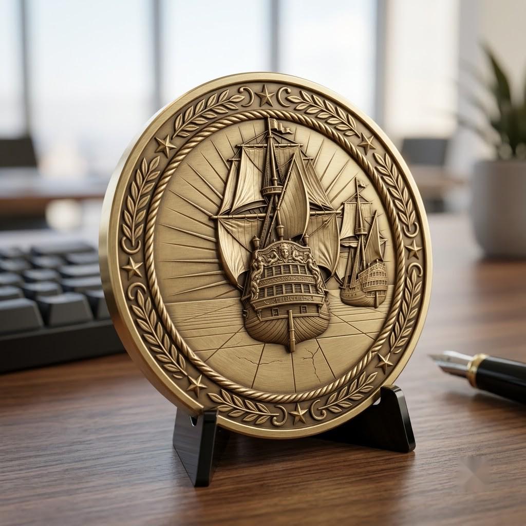 USA 250th Anniversary Coin Depth Map, 3D Relief Laser Design, Vintage Wreath