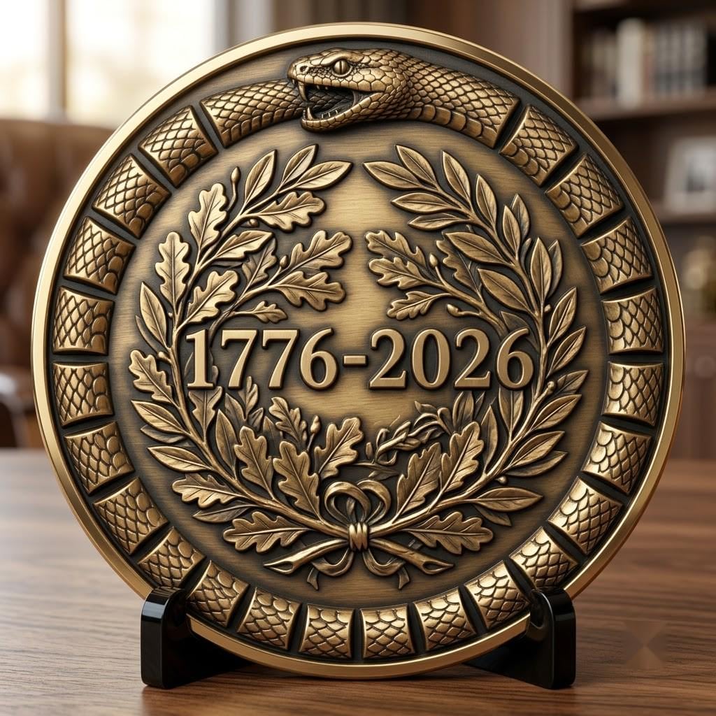USA 250th Anniversary Coin Depth Map, 3D Relief Laser Design, Vintage Wreath
