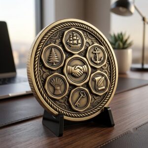 USA 250th Anniversary Coin Depth Map, 3D Relief Laser Design, Vintage Wreath