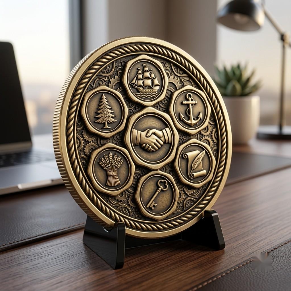 USA 250th Anniversary Coin Depth Map, 3D Relief Laser Design, Vintage Wreath