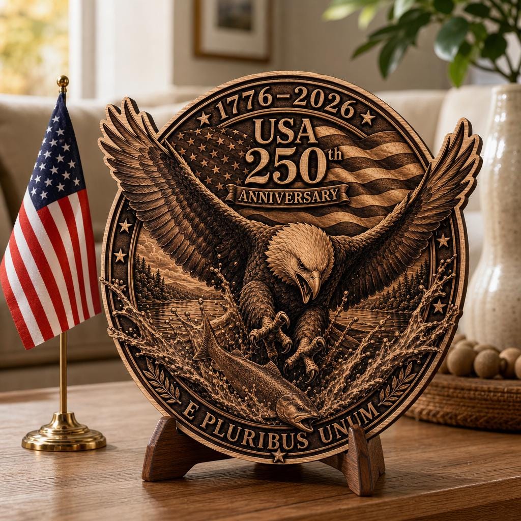USA 250th Anniversary Eagle Laser File, Patriotic Wood Plaque Design Bundle