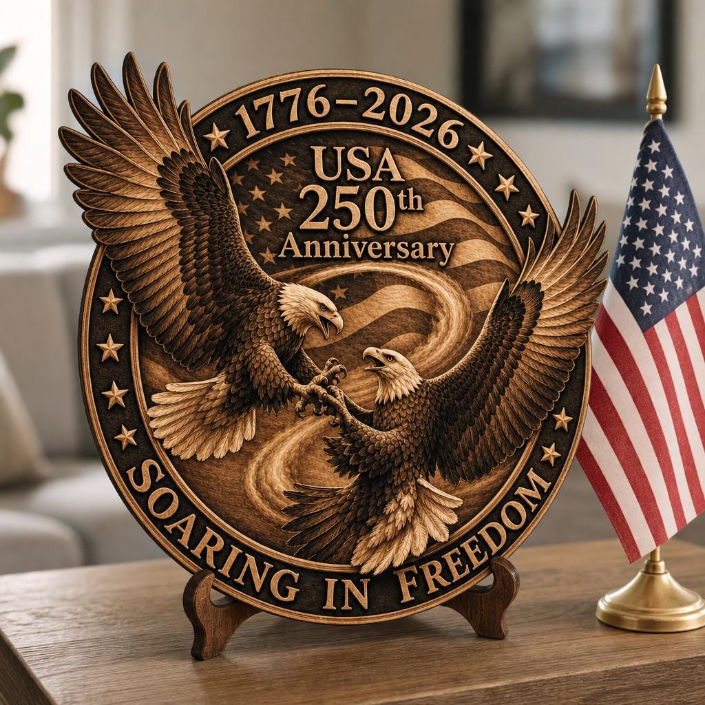 USA 250th Anniversary Eagle Laser File, Patriotic Wood Plaque Design Bundle
