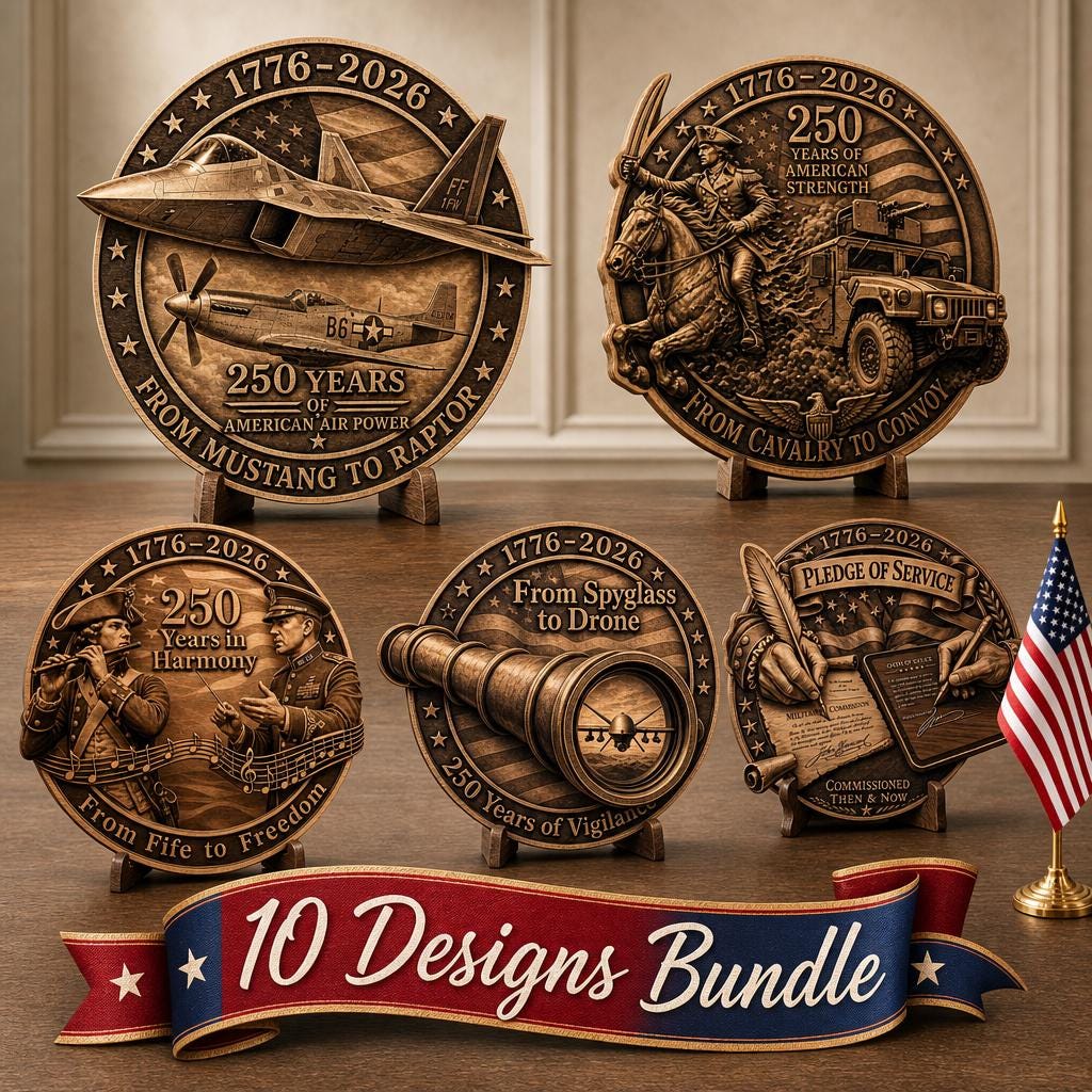 USA 250th Anniversary Military Laser File, 3D Illusion Engraving, Patriotic Wood Design