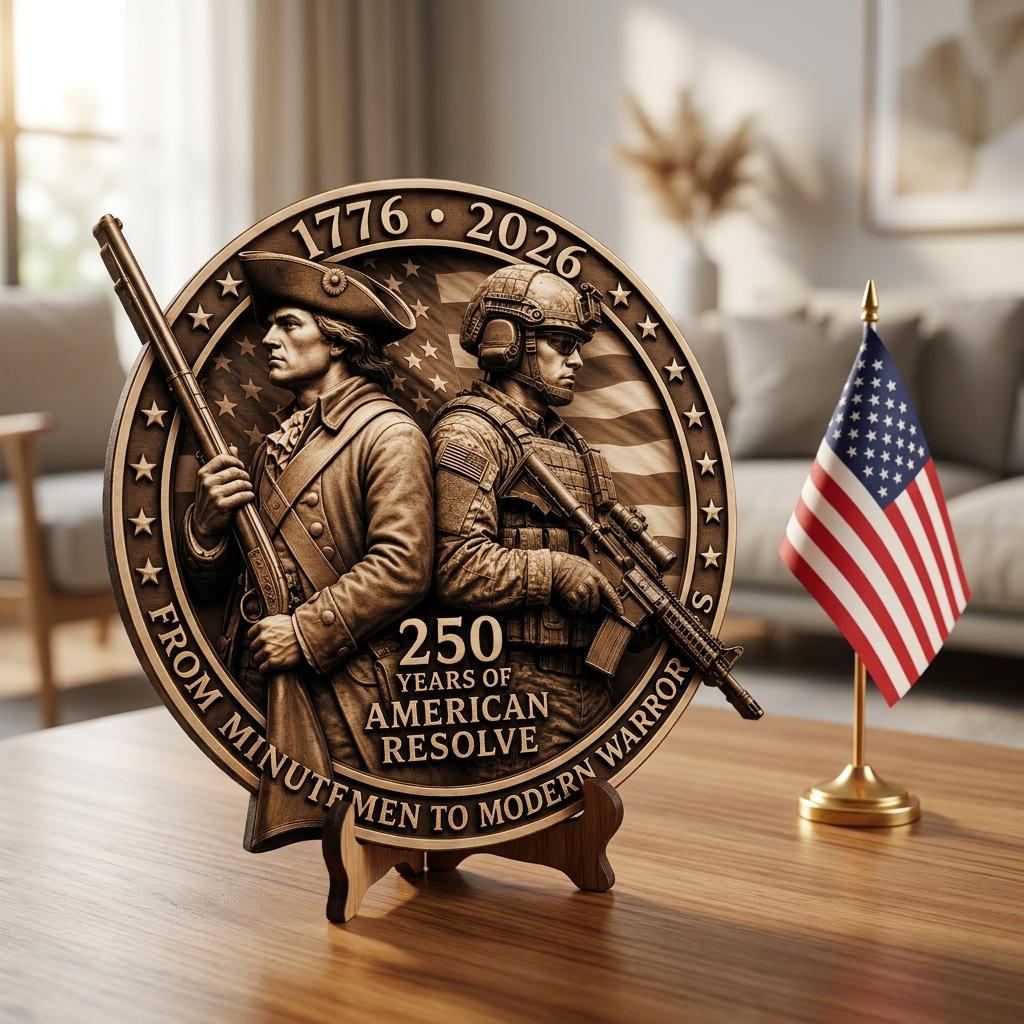 USA 250th Anniversary Military Laser File, 3D Illusion Engraving, Patriotic Wood Design