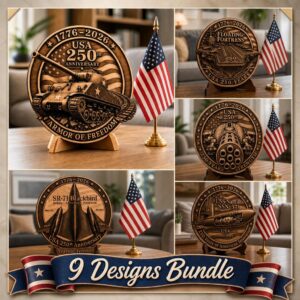 USA 250th Anniversary Military Laser File, Patriotic 3D Wood Design Bundle