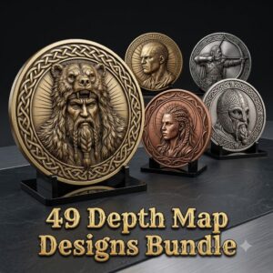 Viking Warrior Relief Coin Depth Map, Norse Mythology Laser Design