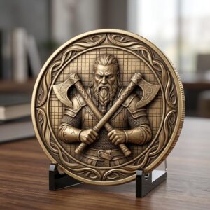 Viking Warrior Relief Coin Depth Map, Norse Mythology Laser Design