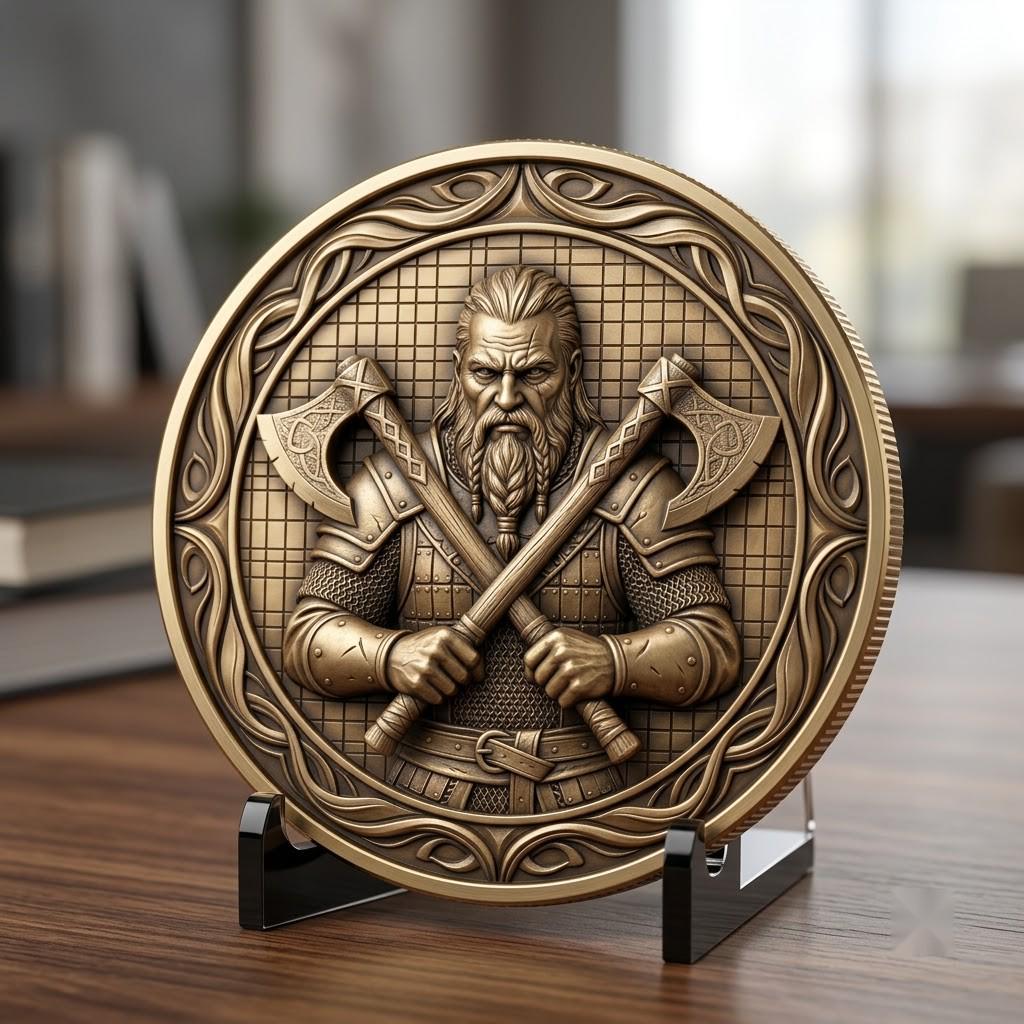 Viking Warrior Relief Coin Depth Map, Norse Mythology Laser Design