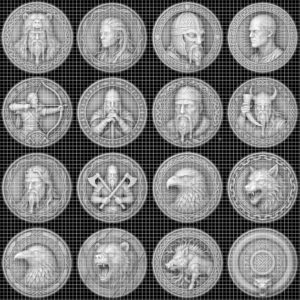 Viking Warrior Relief Coin Depth Map, Norse Mythology Laser Design