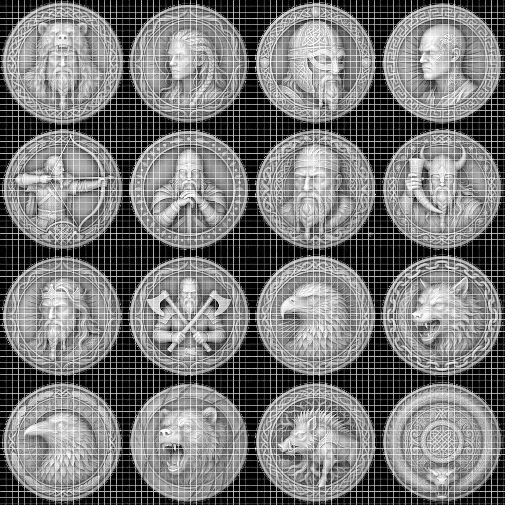 Viking Warrior Relief Coin Depth Map, Norse Mythology Laser Design