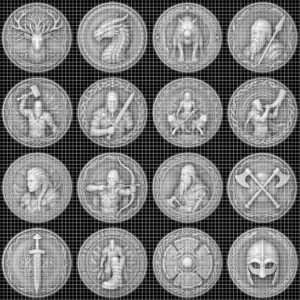 Viking Warrior Relief Coin Depth Map, Norse Mythology Laser Design