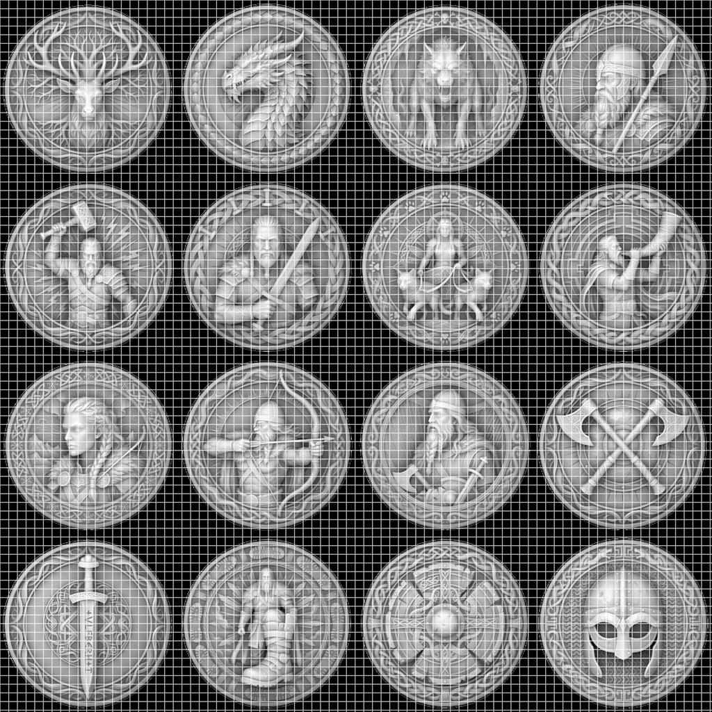 Viking Warrior Relief Coin Depth Map, Norse Mythology Laser Design