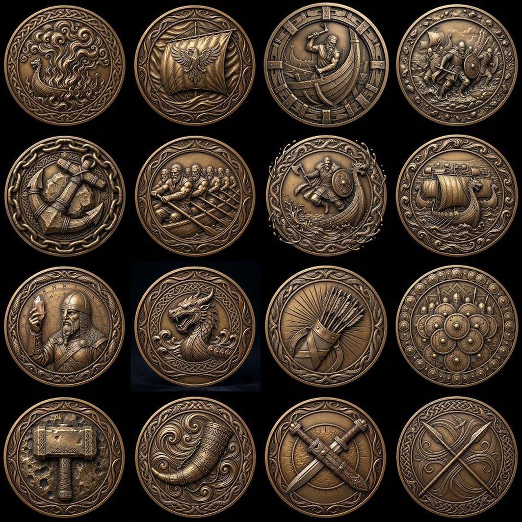 Viking Warrior Relief Coin Depth Map, Norse Mythology Laser Design