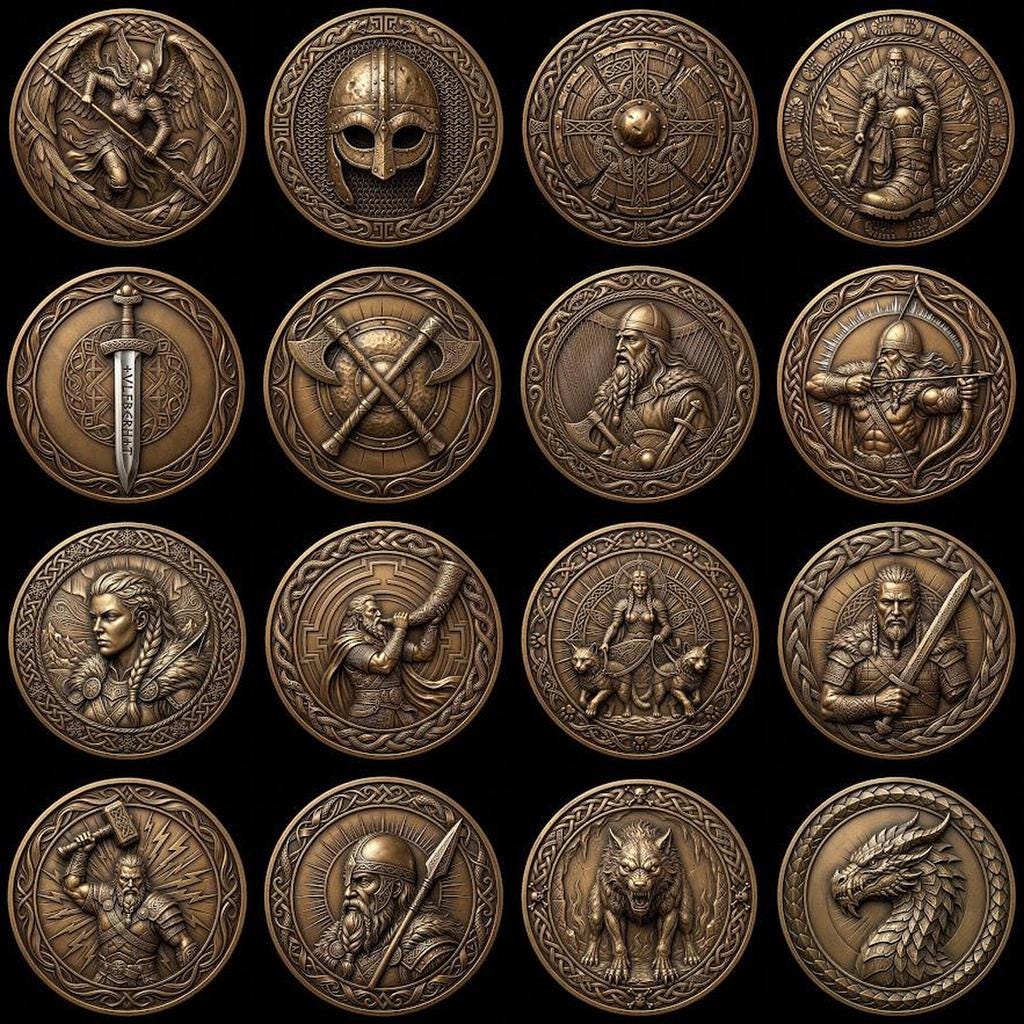 Viking Warrior Relief Coin Depth Map, Norse Mythology Laser Design