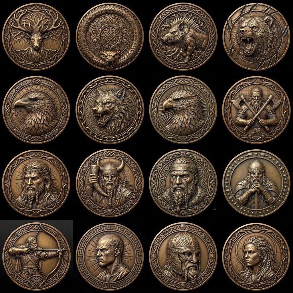 Viking Warrior Relief Coin Depth Map, Norse Mythology Laser Design