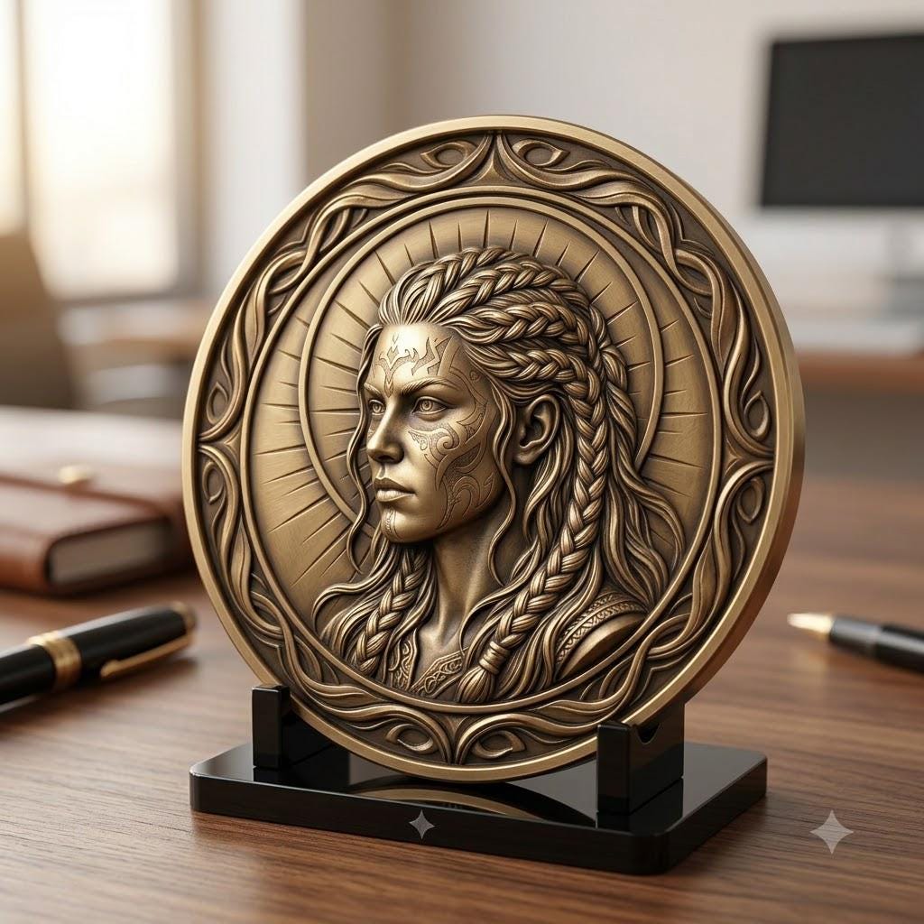 Viking Warrior Relief Coin Depth Map, Norse Mythology Laser Design