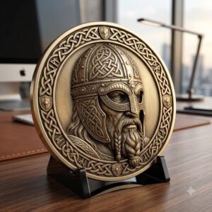 Viking Warrior Relief Coin Depth Map, Norse Mythology Laser Design
