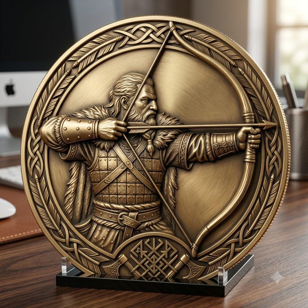 Viking Warrior Relief Coin Depth Map, Norse Mythology Laser Design