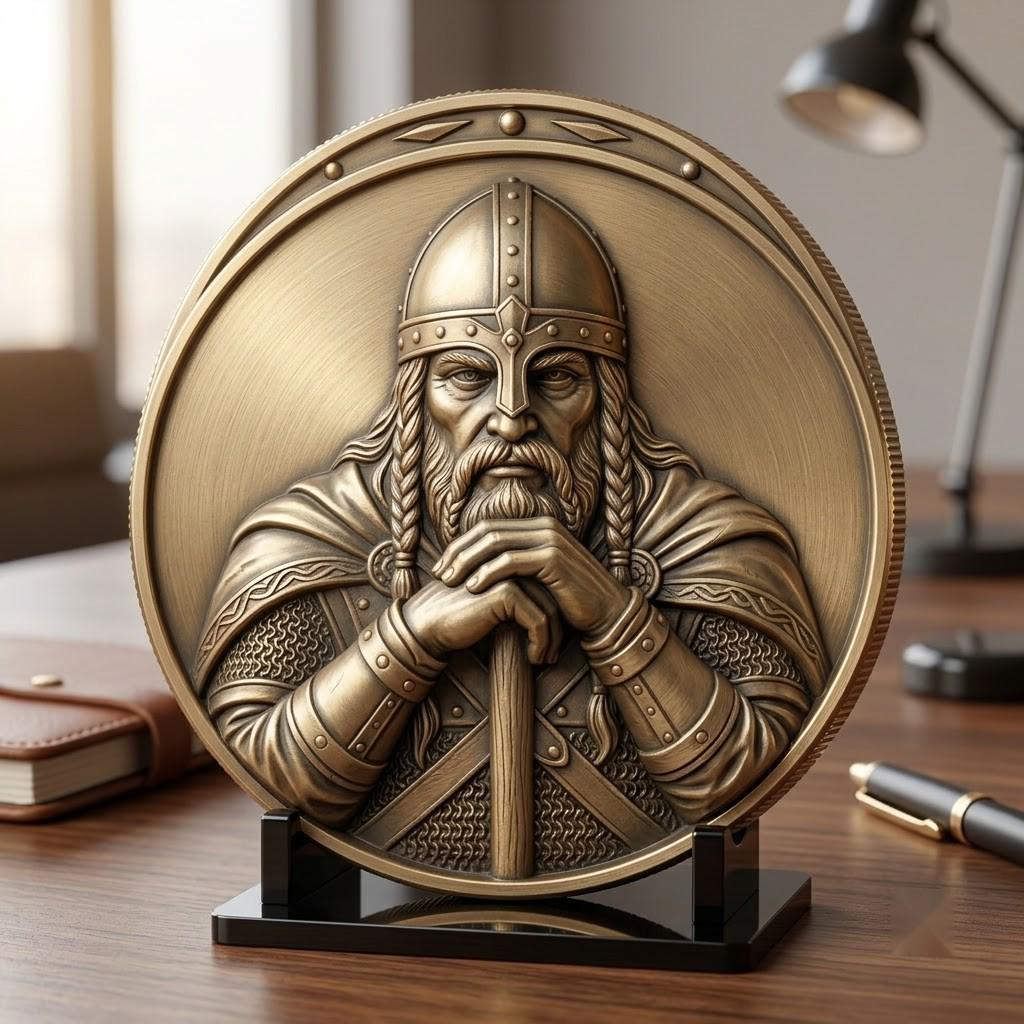 Viking Warrior Relief Coin Depth Map, Norse Mythology Laser Design