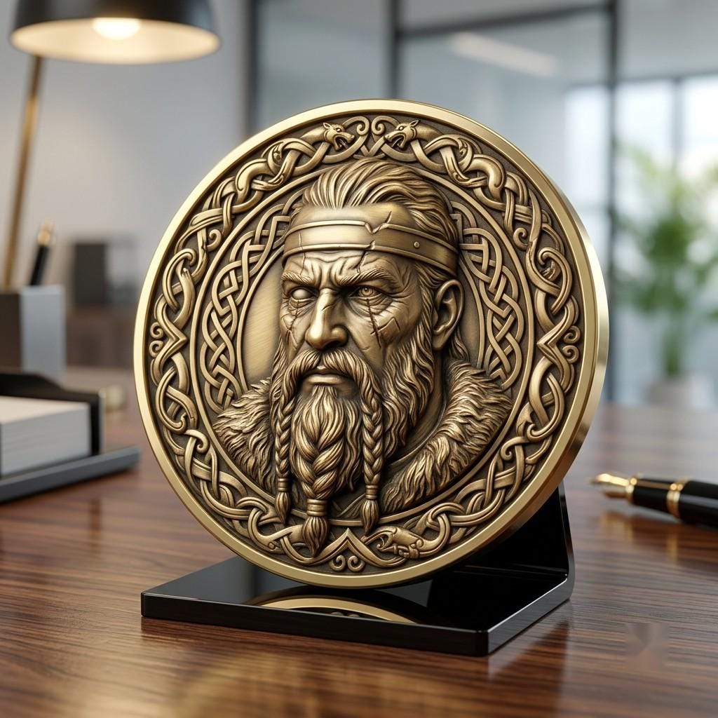 Viking Warrior Relief Coin Depth Map, Norse Mythology Laser Design
