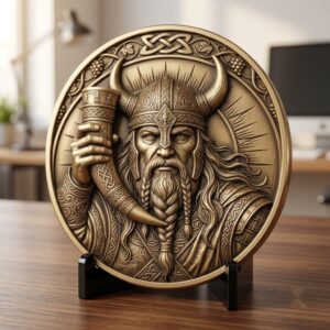 Viking Warrior Relief Coin Depth Map, Norse Mythology Laser Design