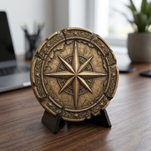 Vintage Nautical Coin Engraving File, Compass And Depth Map PNG Bundle