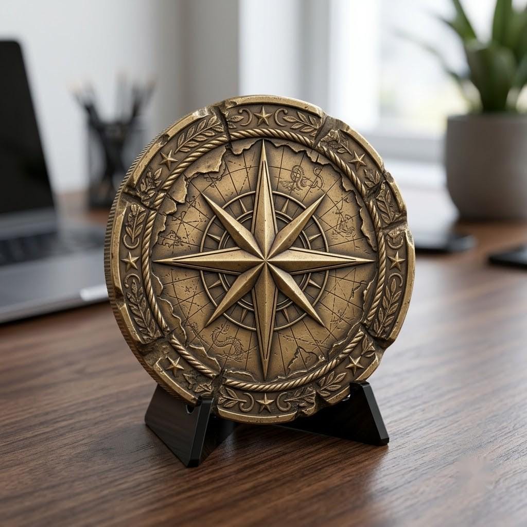 Vintage Nautical Coin Engraving File, Compass And Depth Map PNG Bundle