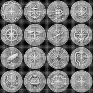 Vintage Nautical Coin Engraving File, Compass And Depth Map PNG Bundle