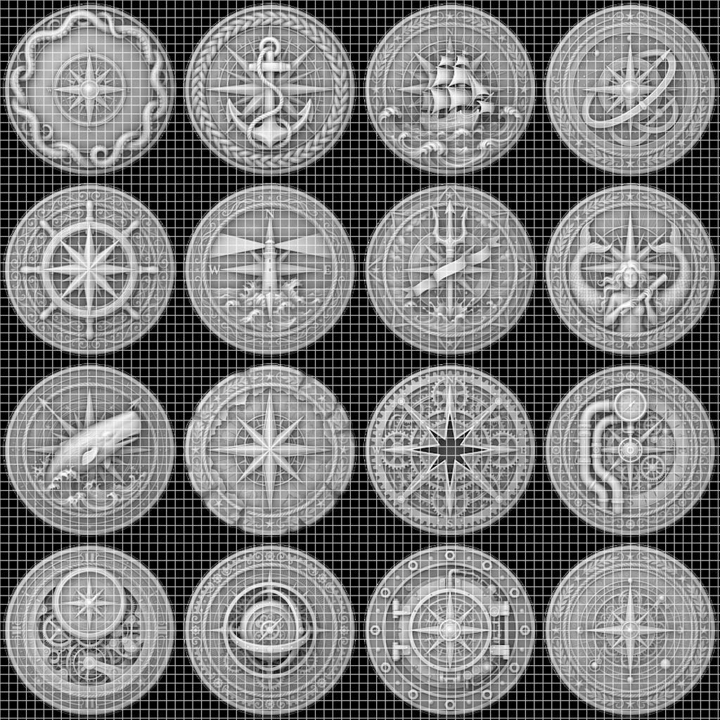 Vintage Nautical Coin Engraving File, Compass And Depth Map PNG Bundle