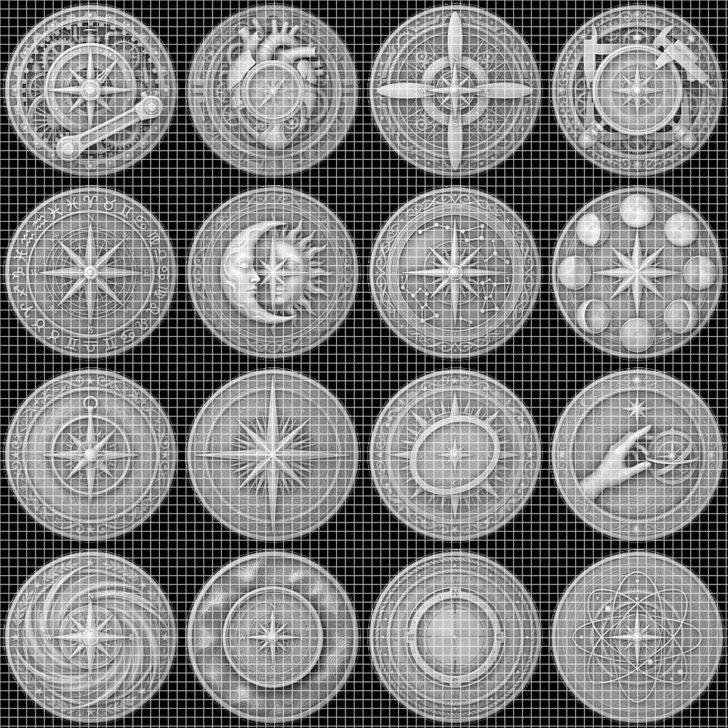 Vintage Nautical Coin Engraving File, Compass And Depth Map PNG Bundle