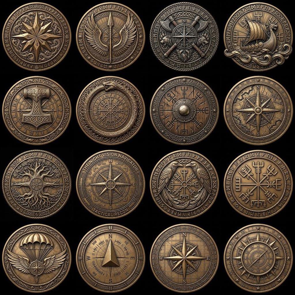 Vintage Nautical Coin Engraving File, Compass And Depth Map PNG Bundle