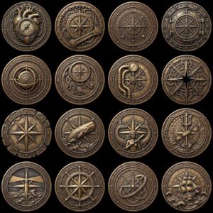 Vintage Nautical Coin Engraving File, Compass And Depth Map PNG Bundle