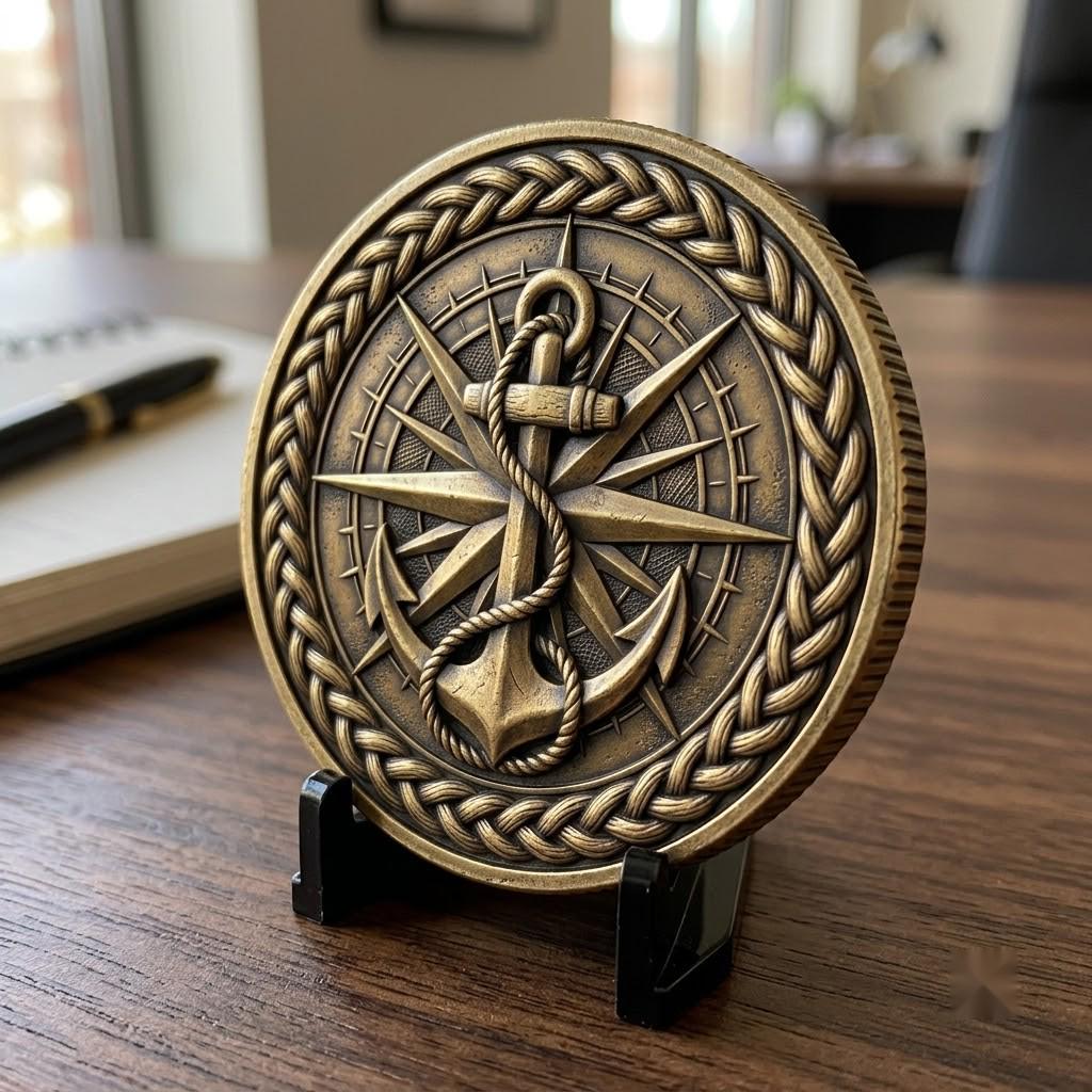 Vintage Nautical Coin Engraving File, Compass And Depth Map PNG Bundle