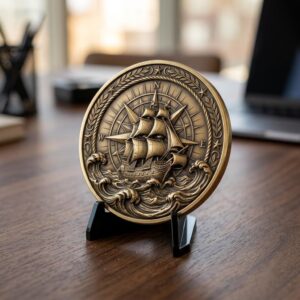 Vintage Nautical Coin Engraving File, Compass And Depth Map PNG Bundle
