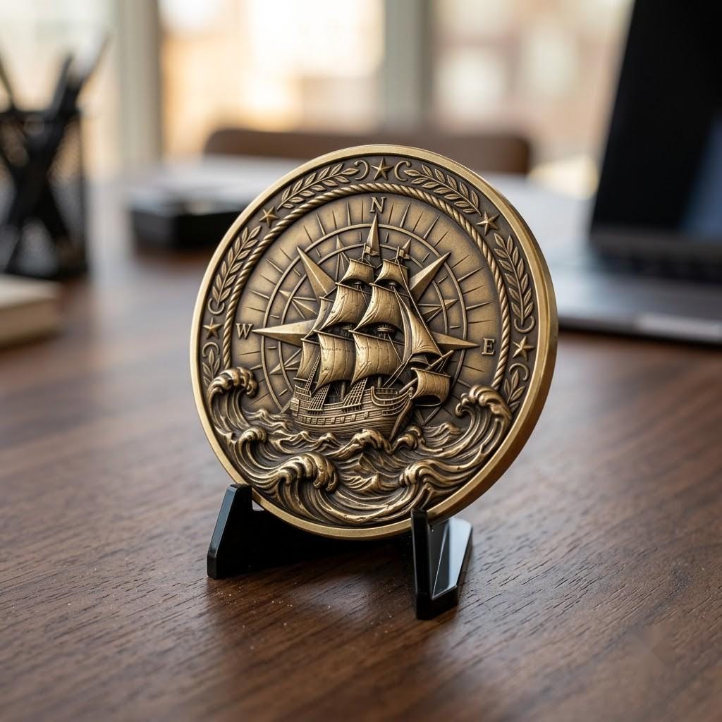 Vintage Nautical Coin Engraving File, Compass And Depth Map PNG Bundle