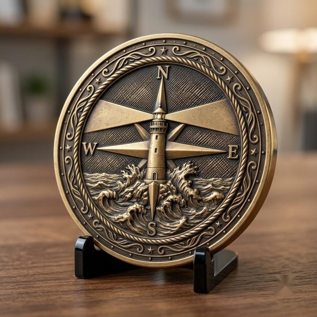 Vintage Nautical Coin Engraving File, Compass And Depth Map PNG Bundle