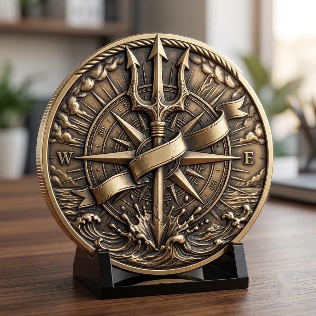 Vintage Nautical Coin Engraving File, Compass And Depth Map PNG Bundle