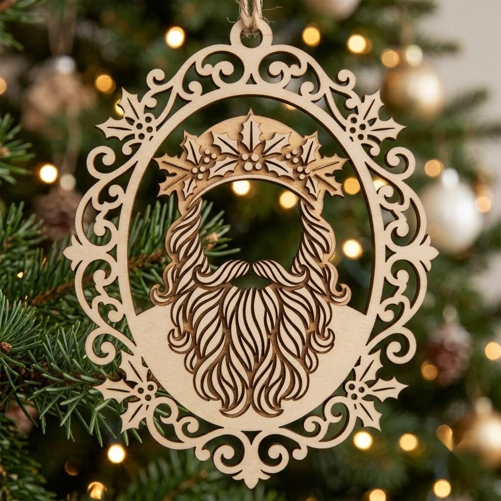 Vintage Santa Claus Christmas Ornament, 3D Multi Layered Wood Bauble