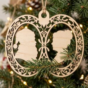 Vintage Santa Laser Engraved Ornament, Rustic Victorian Christmas Wood Bauble