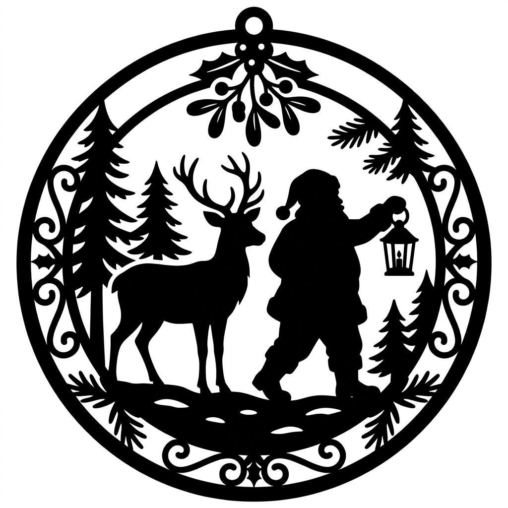 Vintage Santa Laser Engraved Ornament, Rustic Victorian Christmas Wood Bauble