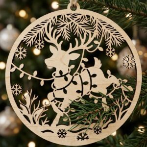 Vintage Santa Laser Engraved Ornament, Rustic Victorian Christmas Wood Bauble