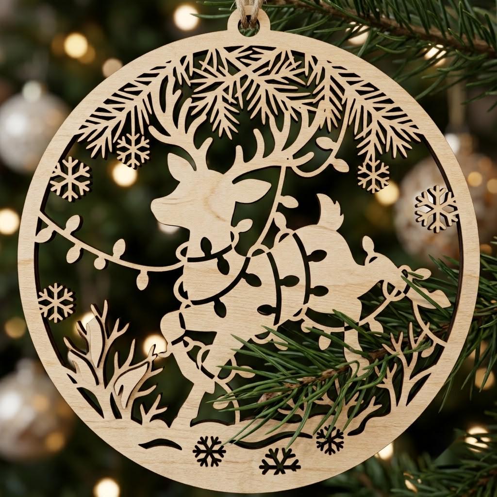 Vintage Santa Laser Engraved Ornament, Rustic Victorian Christmas Wood Bauble