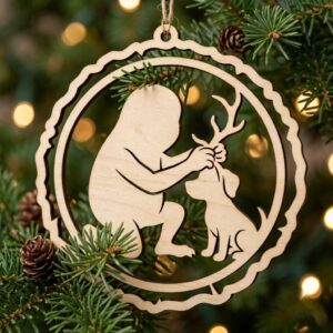 Vintage Santa Laser Engraved Ornament, Rustic Victorian Christmas Wood Bauble